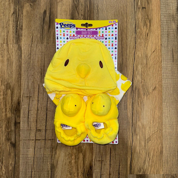 Baby Peeps Yellow White Chick Hat Bib Booties Matching Set NEW NWT EASTER - Picture 2 of 5